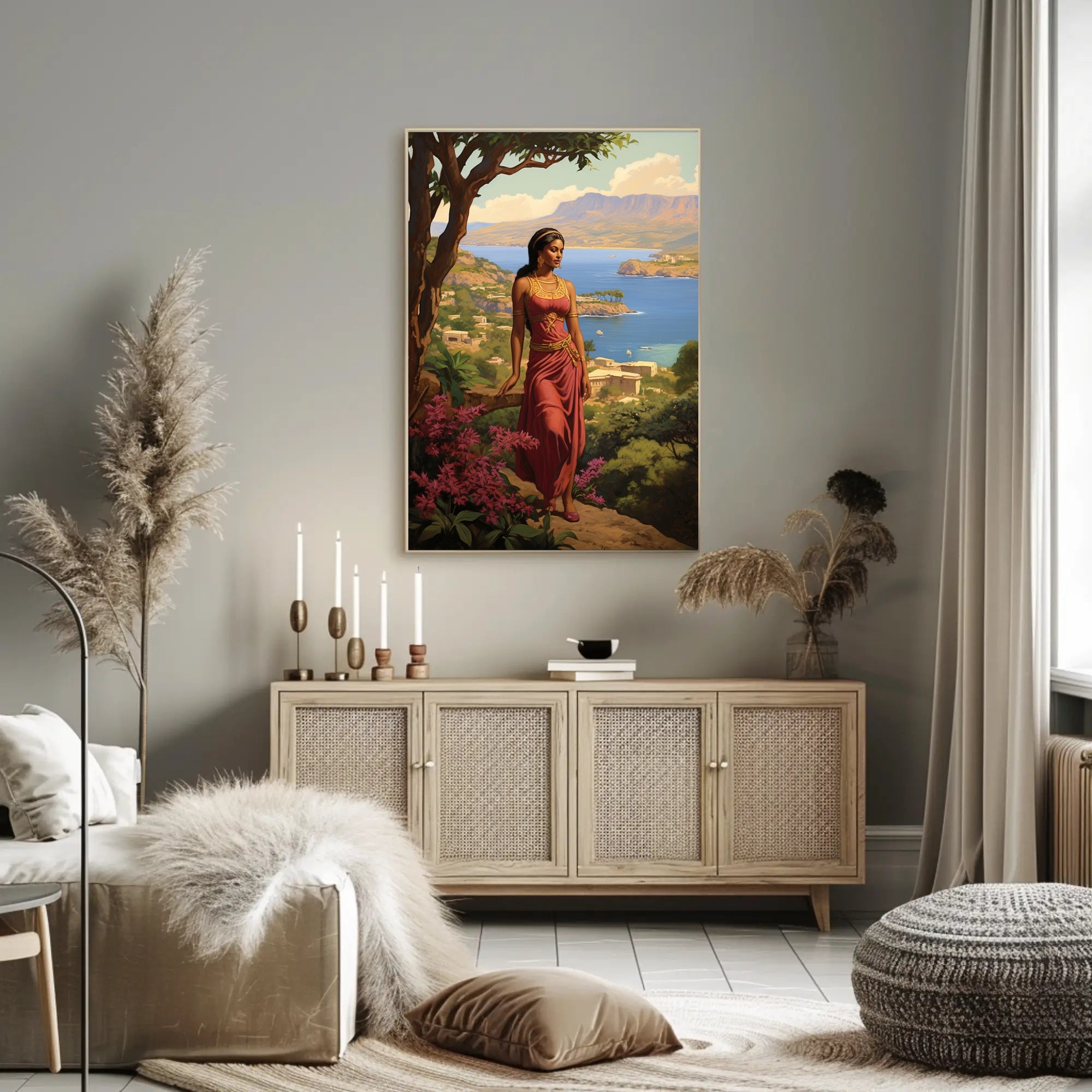 Serene Mythological Beauty on Mediterranean Coastline Fantasy or Mythology Poster PosterGoat
