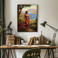 Serene Mythological Beauty on Mediterranean Coastline Fantasy or Mythology Poster PosterGoat