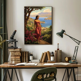 Serene Mythological Beauty on Mediterranean Coastline Fantasy or Mythology Poster PosterGoat