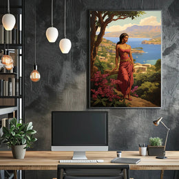 Serene Mythological Beauty on Mediterranean Coastline Fantasy or Mythology Poster PosterGoat