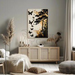 Serene Nature-Inspired Scene with Tree and Butterflies Poster PosterGoat