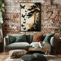 Serene Nature-Inspired Scene with Tree and Butterflies Poster PosterGoat