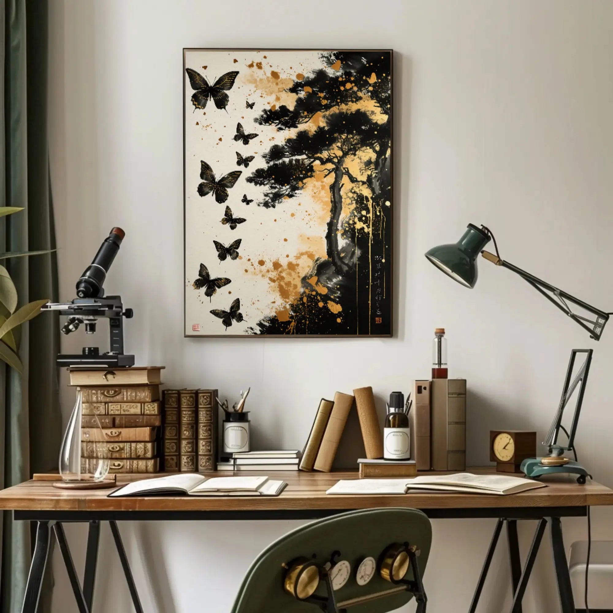 Serene Nature-Inspired Scene with Tree and Butterflies Poster PosterGoat