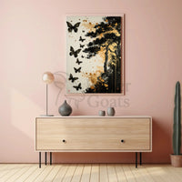 Serene Nature-Inspired Scene with Tree and Butterflies Poster PosterGoat