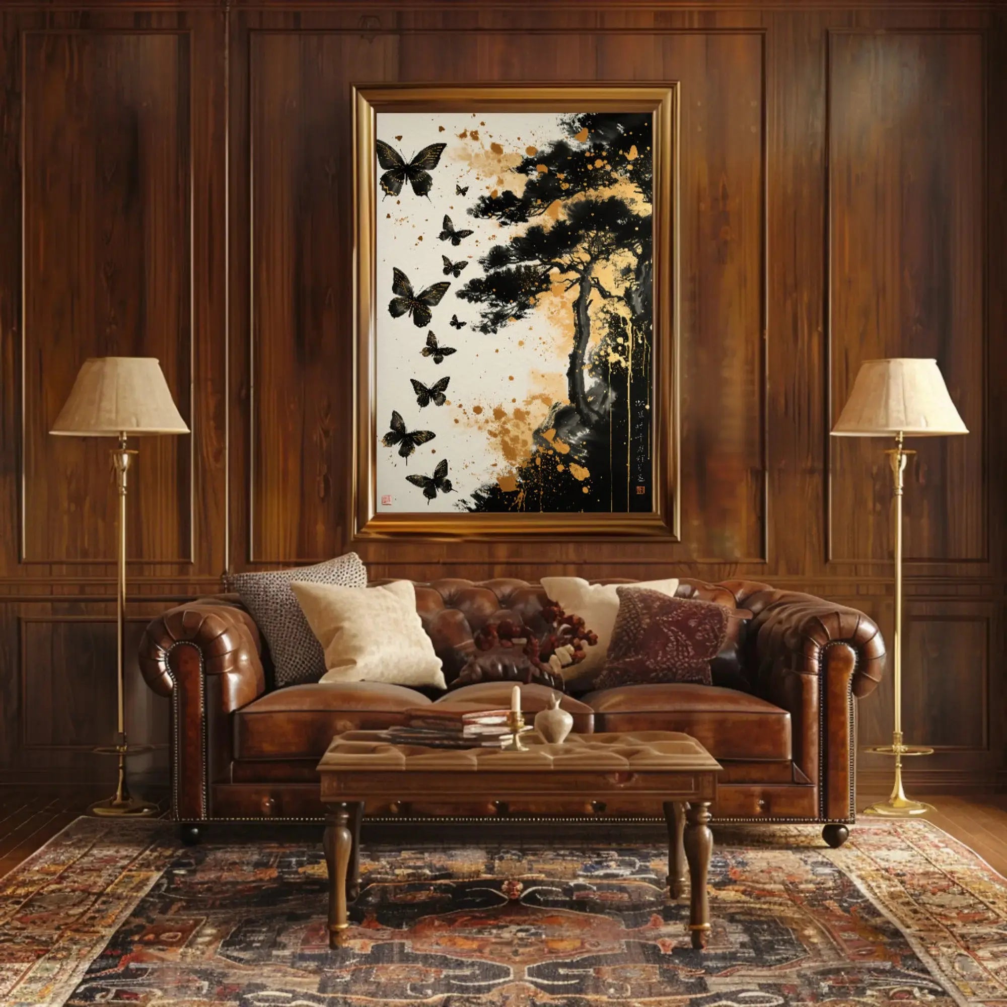 Serene Nature-Inspired Scene with Tree and Butterflies Poster PosterGoat