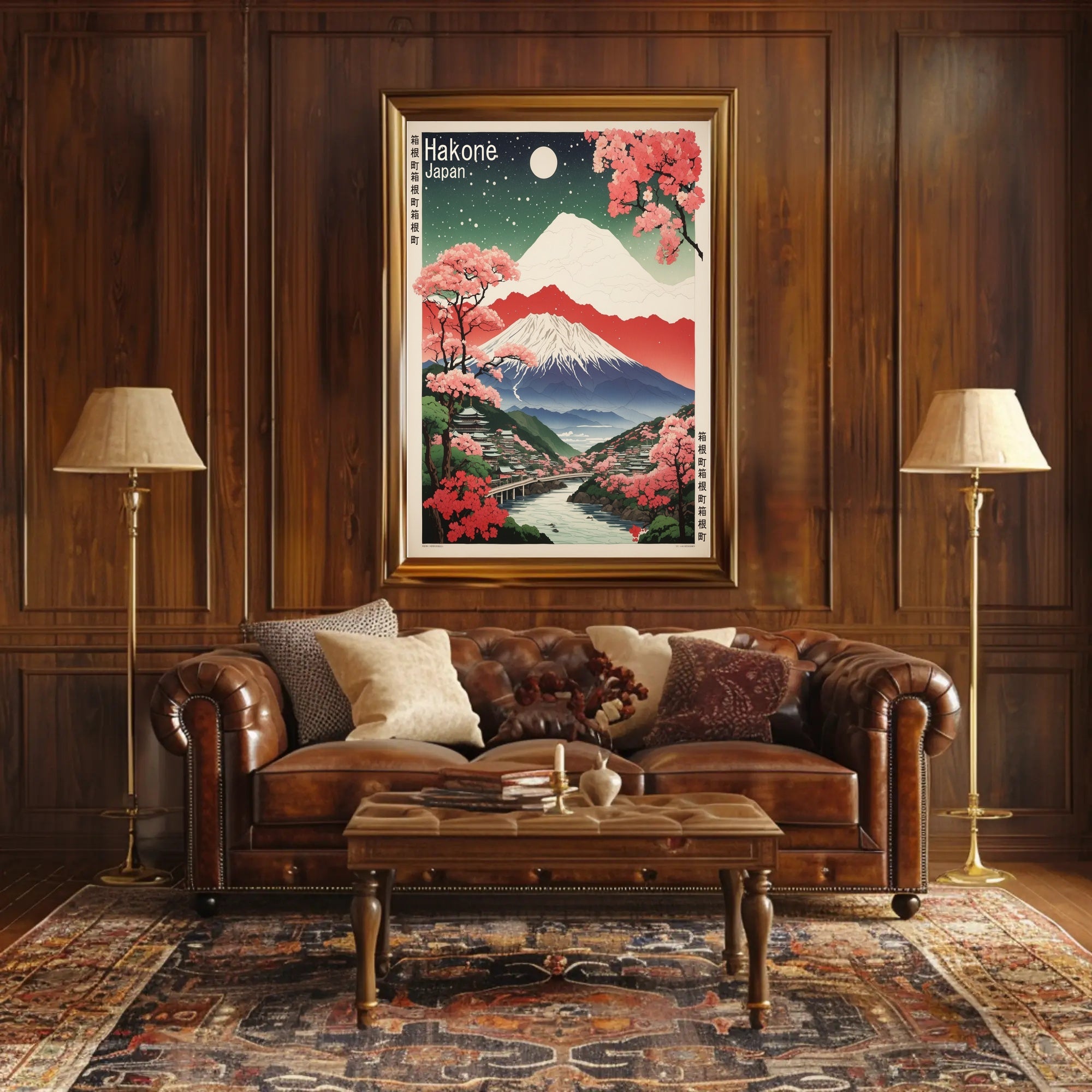 Serene Nightscape in Hakone Japanese Cultural or Heritage Poster PosterGoat