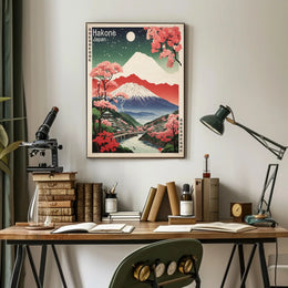Serene Nightscape in Hakone Japanese Cultural or Heritage Poster PosterGoat