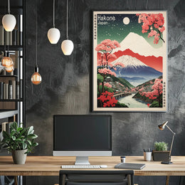 Serene Nightscape in Hakone Japanese Cultural or Heritage Poster PosterGoat