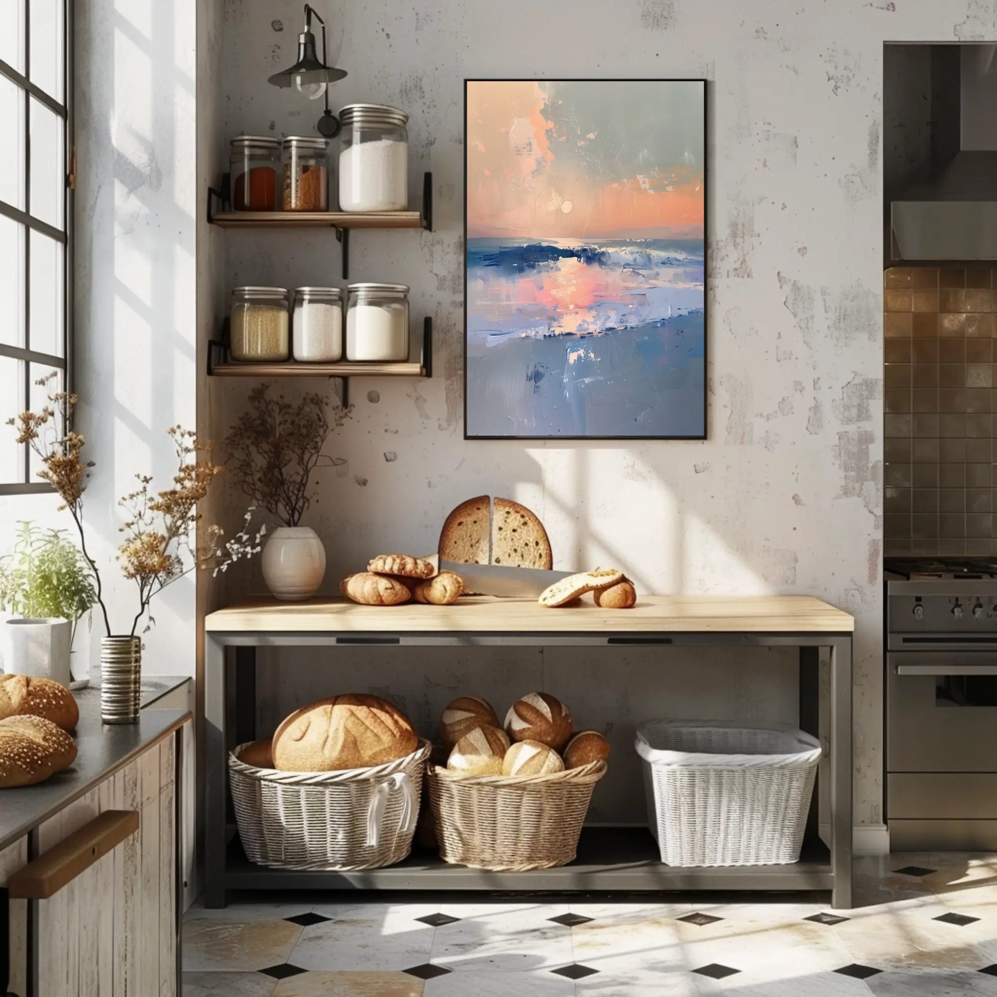 Serene Ocean Sunset Abstract Artistic Poster PosterGoat
