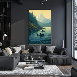Serene Orcas Landscape with Majestic Mountains Travel Poster PosterGoat