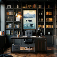 Serene Orcas and Mountains Wildlife Animal Poster PosterGoat