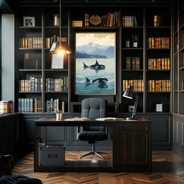 Serene Orcas and Mountains Wildlife Animal Poster PosterGoat