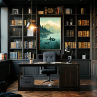 Serene Orcas and Mountains in Nature Animal Poster PosterGoat