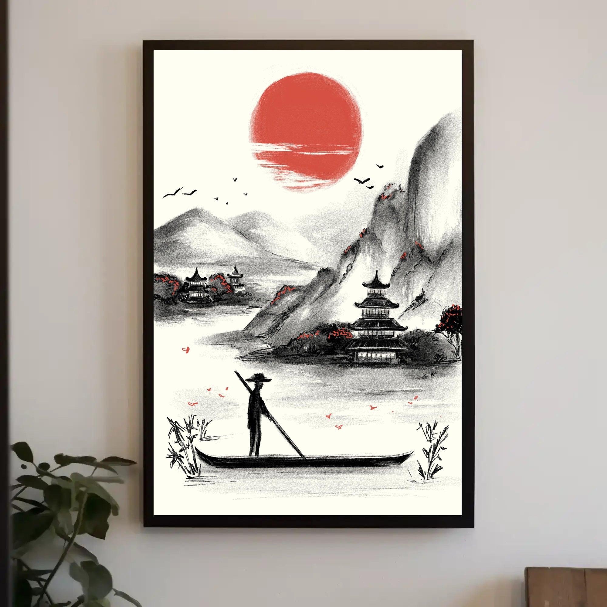 Serene Oriental Ink Landscape Art Print - Cultural or Heritage Poster PosterGoat