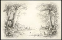 Serene Pencil Sketch Forest Path National Park Poster PosterGoat