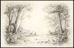 Serene Pencil Sketch Forest Path National Park Poster PosterGoat