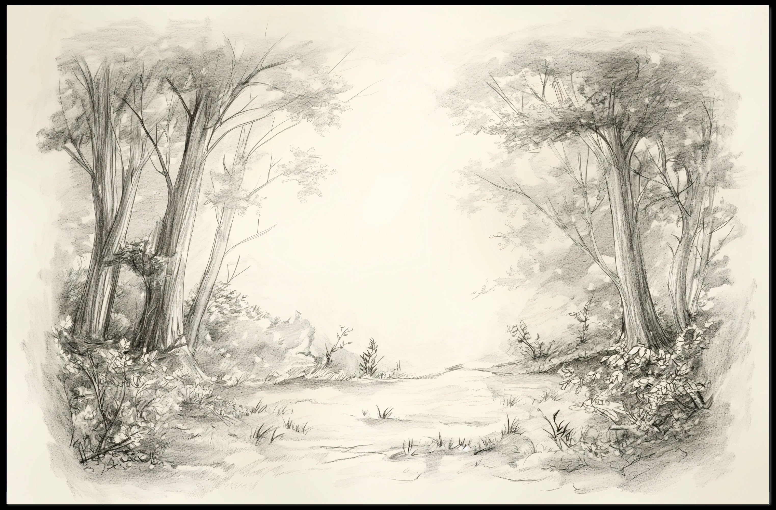 Serene Pencil Sketch Forest Path National Park Poster PosterGoat