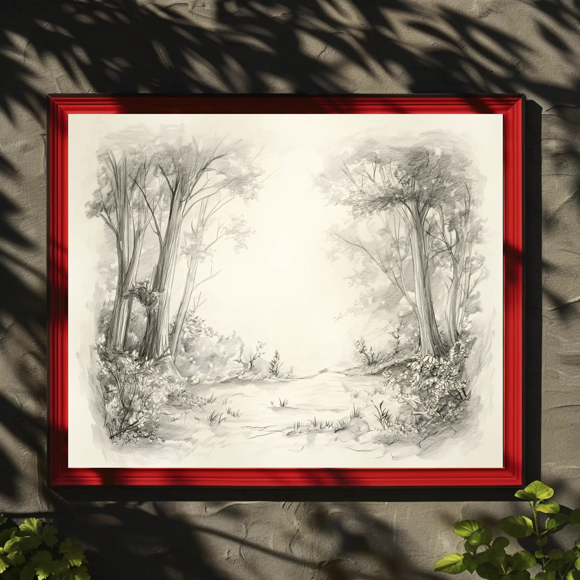 Serene Pencil Sketch Forest Path National Park Poster PosterGoat