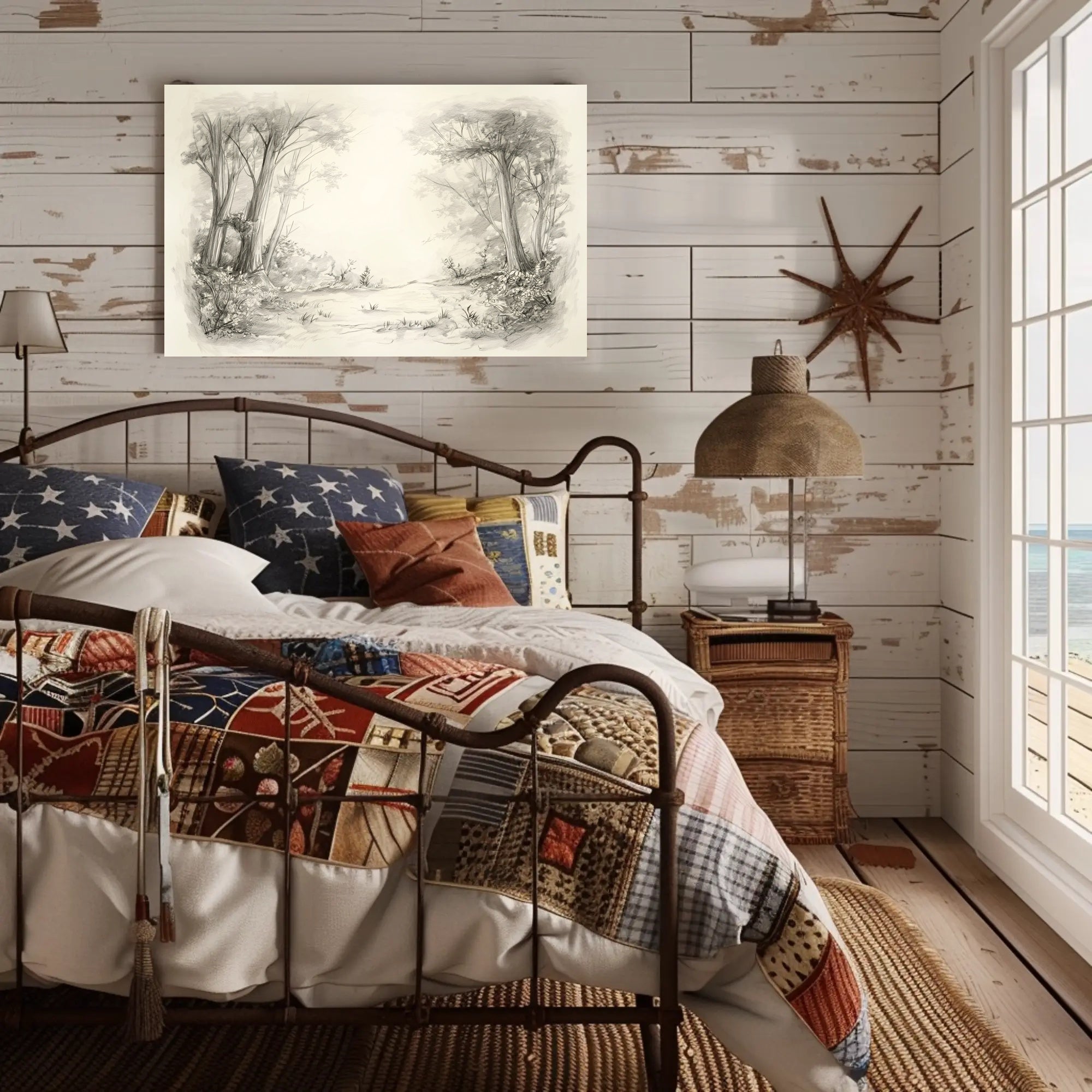 Serene Pencil Sketch Forest Path National Park Poster PosterGoat