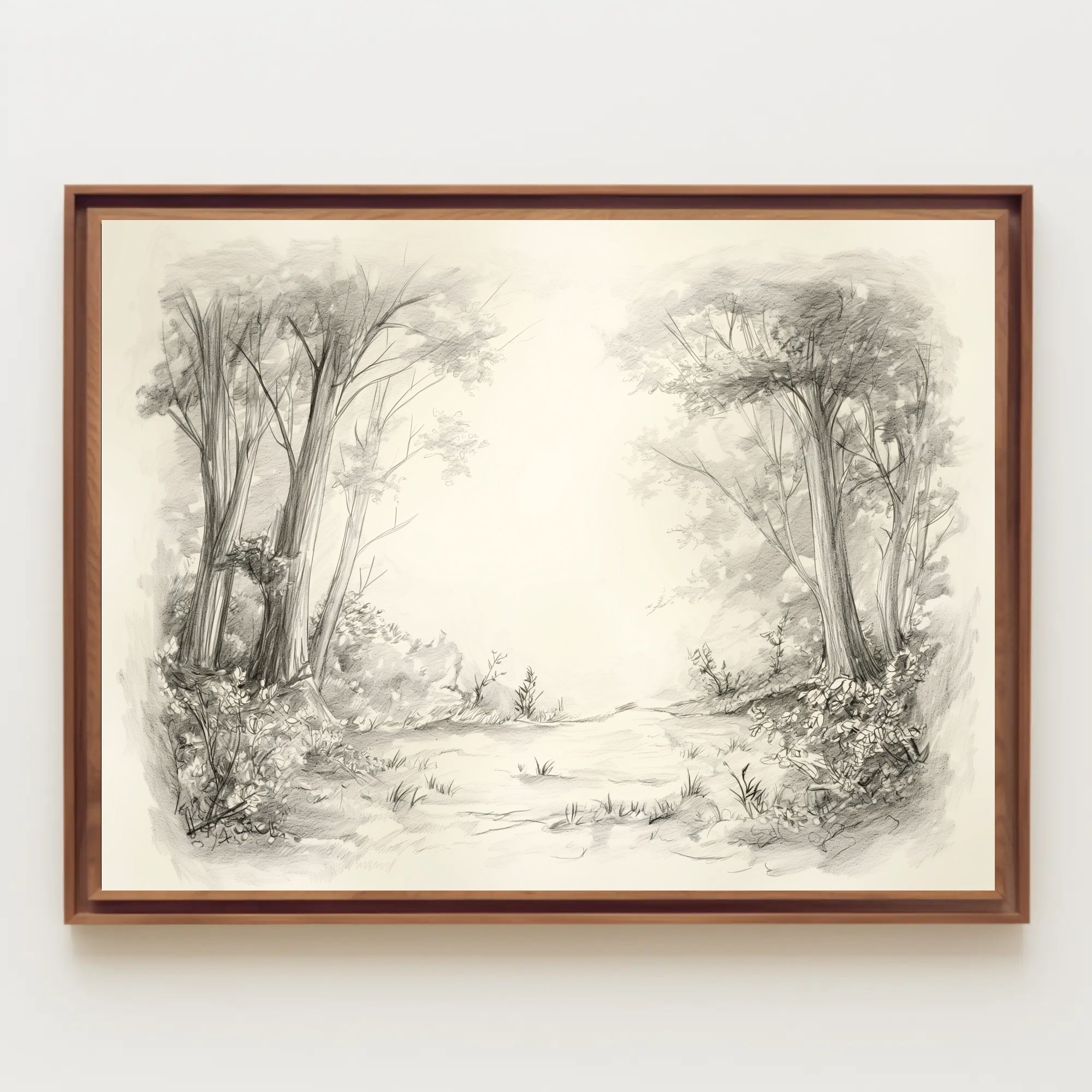 Serene Pencil Sketch Forest Path National Park Poster PosterGoat