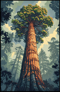 Serene Red Tree Scenic Art Poster PosterGoat