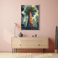 Serene Red Tree Scenic Art Poster PosterGoat