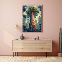 Serene Red Tree Scenic Art Poster PosterGoat