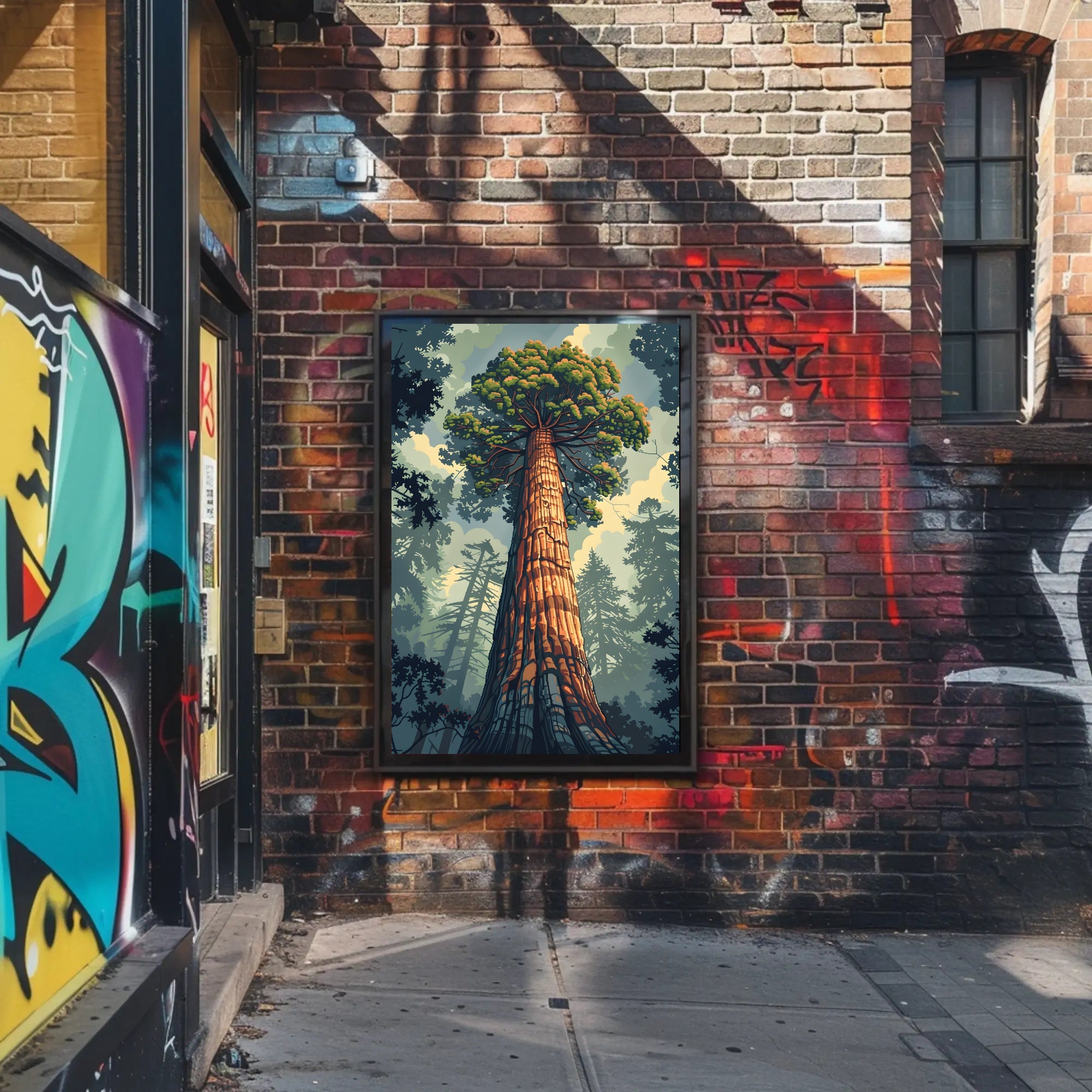 Serene Red Tree Scenic Art Poster PosterGoat