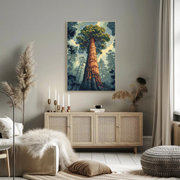 Serene Red Tree Scenic Art Poster PosterGoat