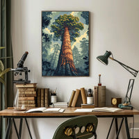 Serene Red Tree Scenic Art Poster PosterGoat