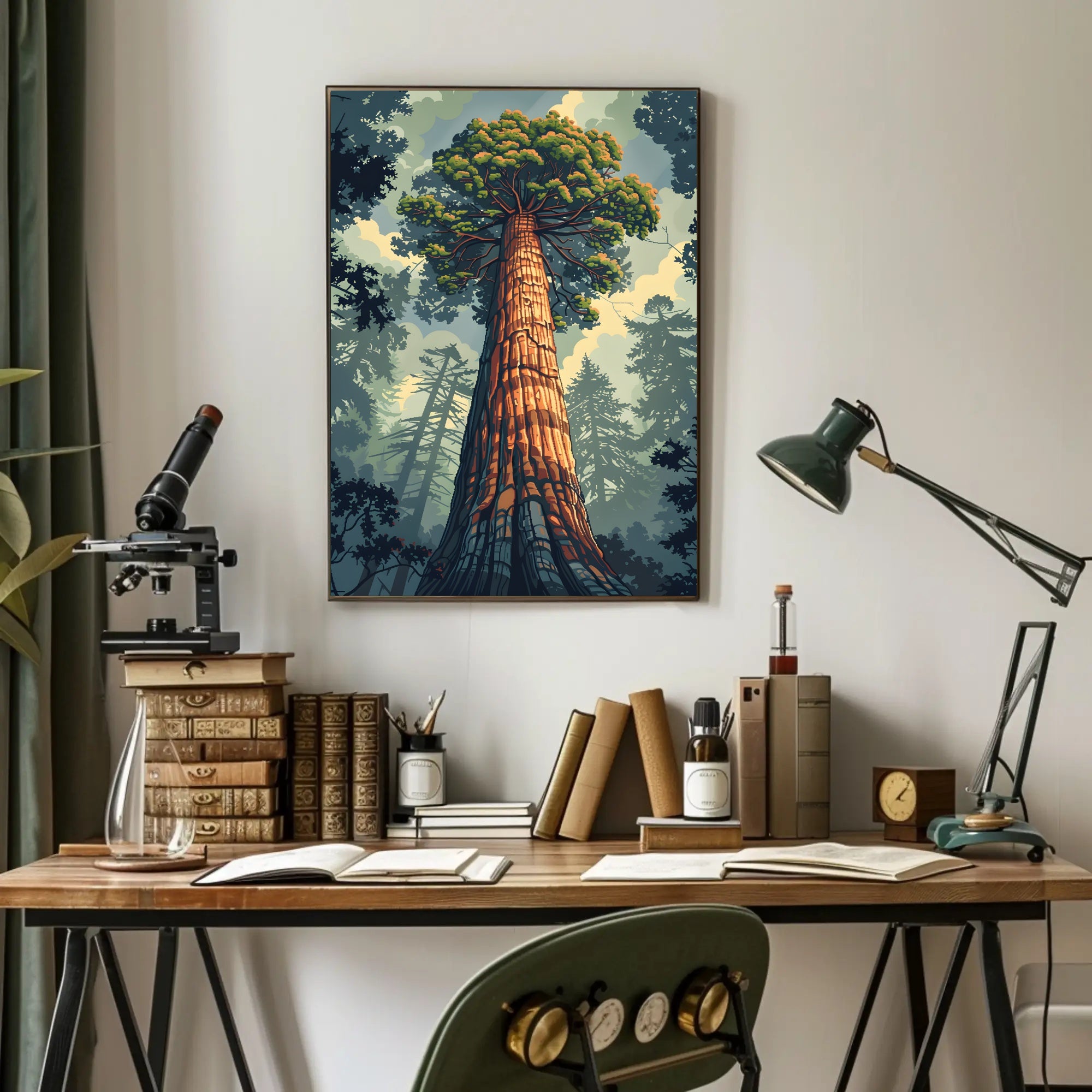 Serene Red Tree Scenic Art Poster PosterGoat