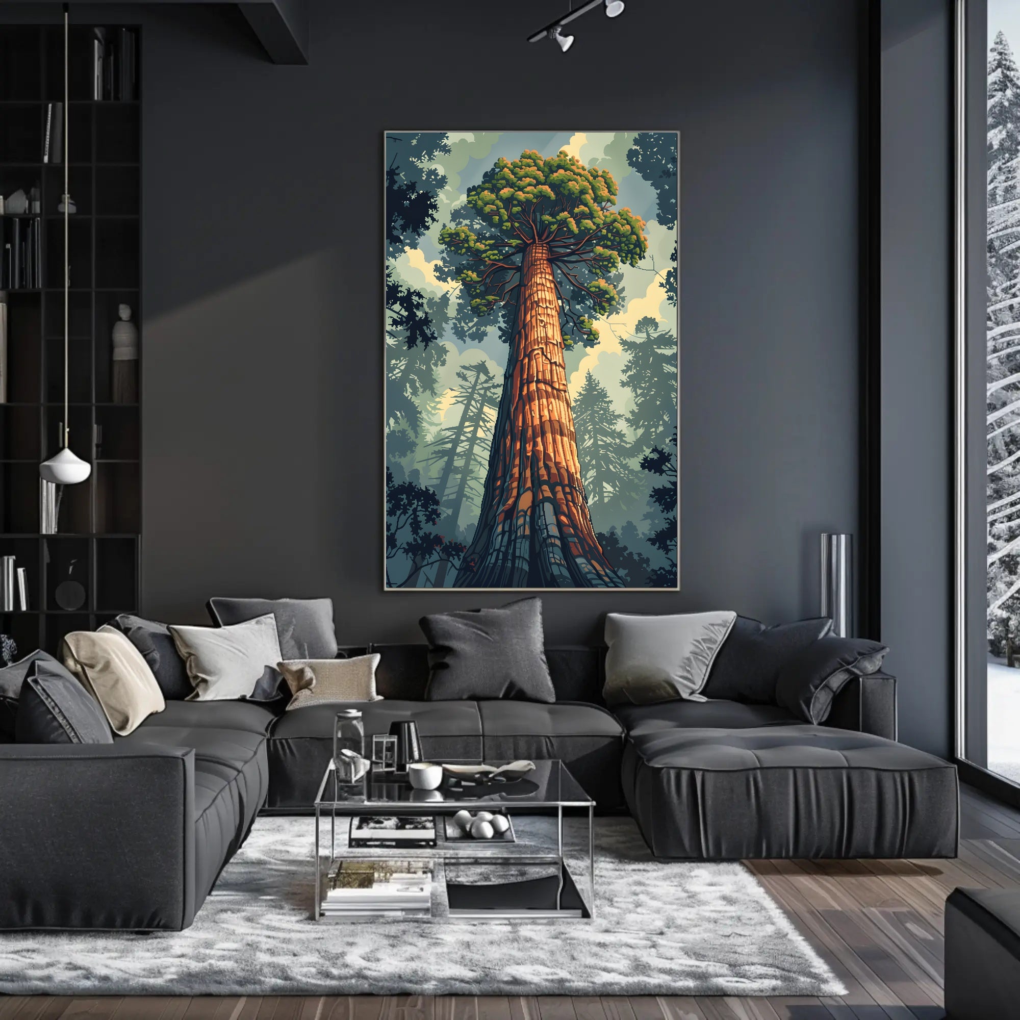 Serene Red Tree Scenic Art Poster PosterGoat