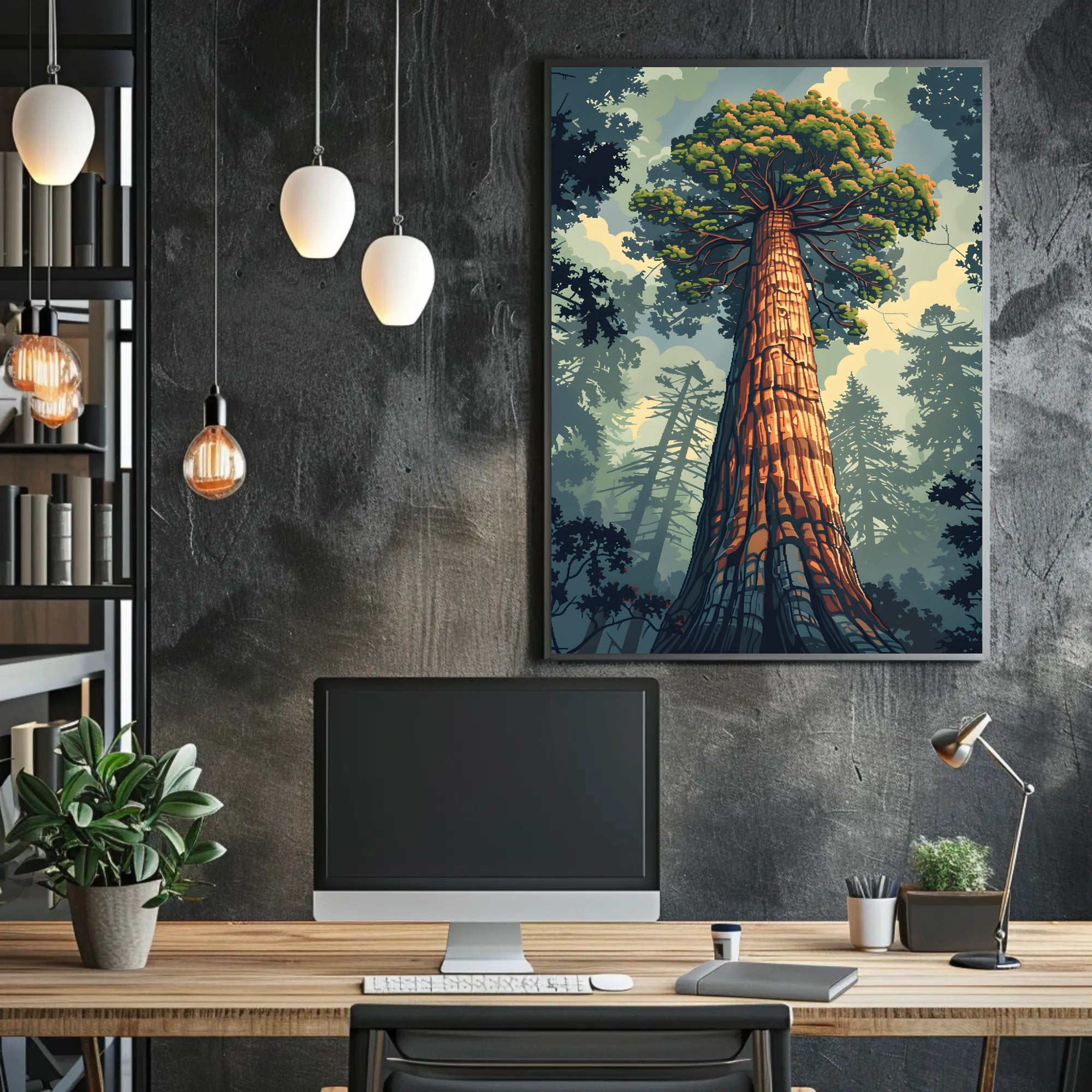 Serene Red Tree Scenic Art Poster PosterGoat