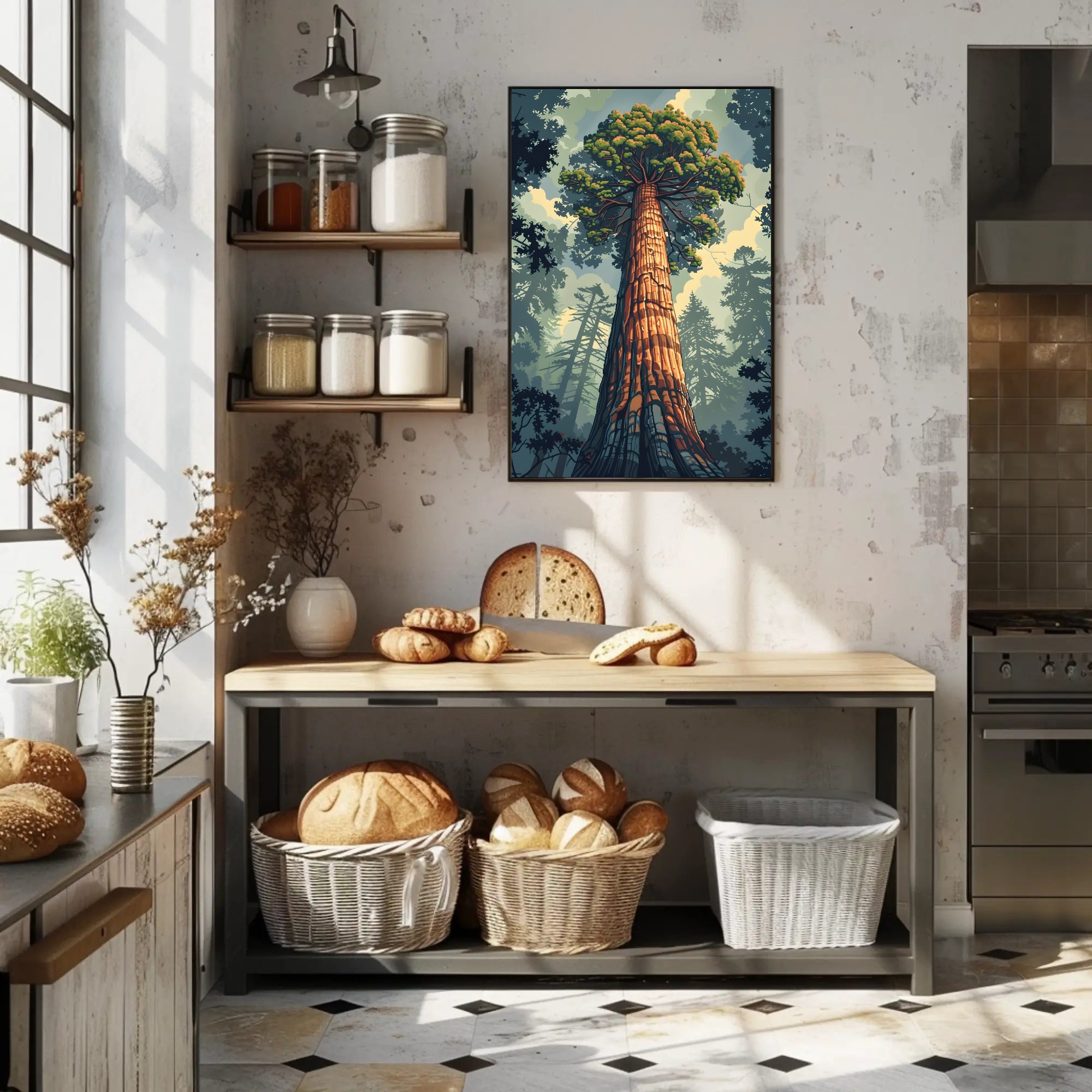 Serene Red Tree Scenic Art Poster PosterGoat