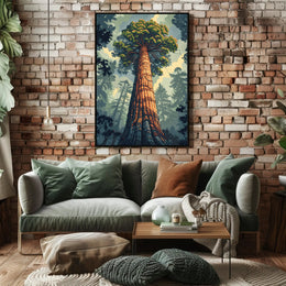 Serene Red Tree Scenic Art Poster PosterGoat