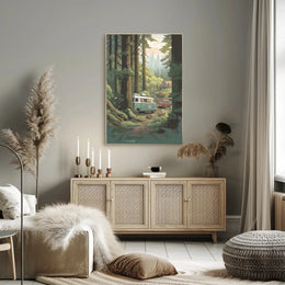 Serene Retro Escape Forest Camping Travel Poster PosterGoat