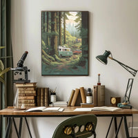 Serene Retro Escape Forest Camping Travel Poster PosterGoat