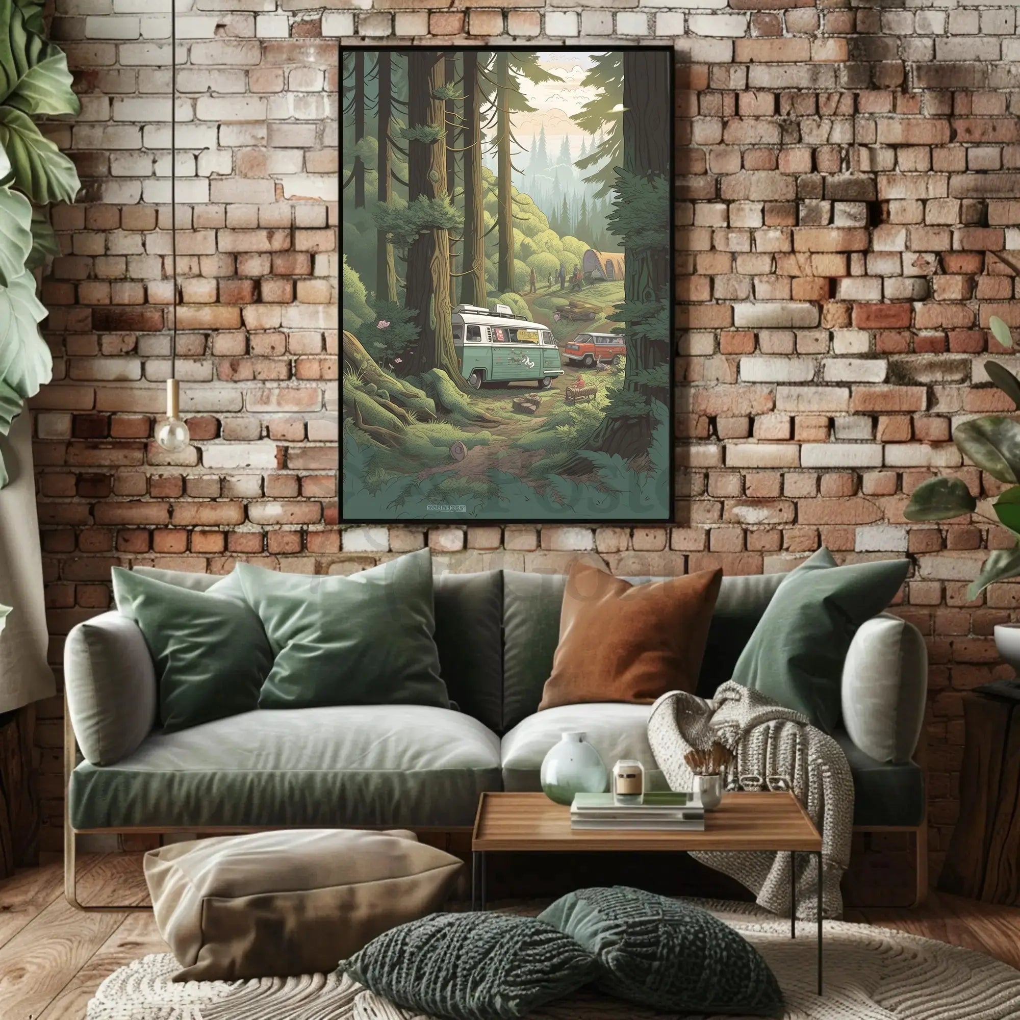 Serene Retro Escape Forest Camping Travel Poster PosterGoat