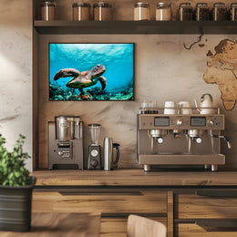 Serene Sea Turtle Swimming Over Coral Animal Poster PosterGoat