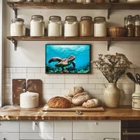 Serene Sea Turtle Swimming Over Coral Animal Poster PosterGoat