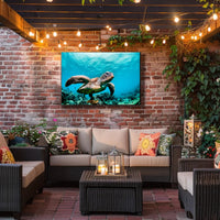 Serene Sea Turtle Swimming Over Coral Animal Poster PosterGoat