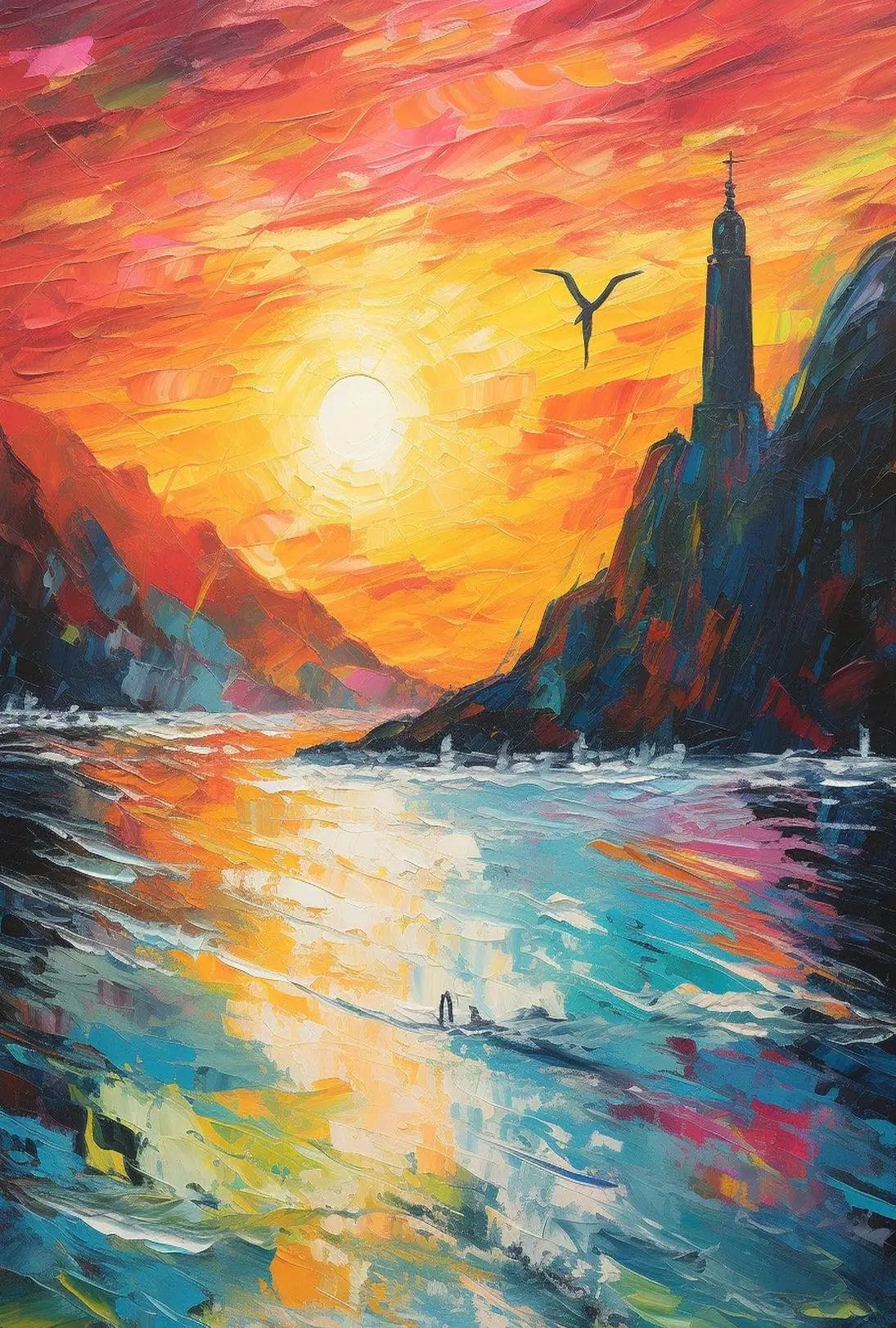 Serene Seascape Lighthouse Art Print - Abstract Poster PosterGoat