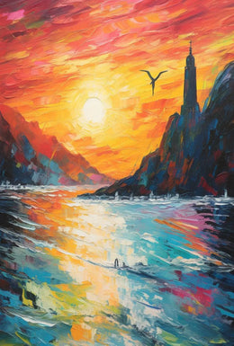 Serene Seascape Lighthouse Art Print - Abstract Poster PosterGoat