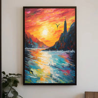 Serene Seascape Lighthouse Art Print - Abstract Poster PosterGoat