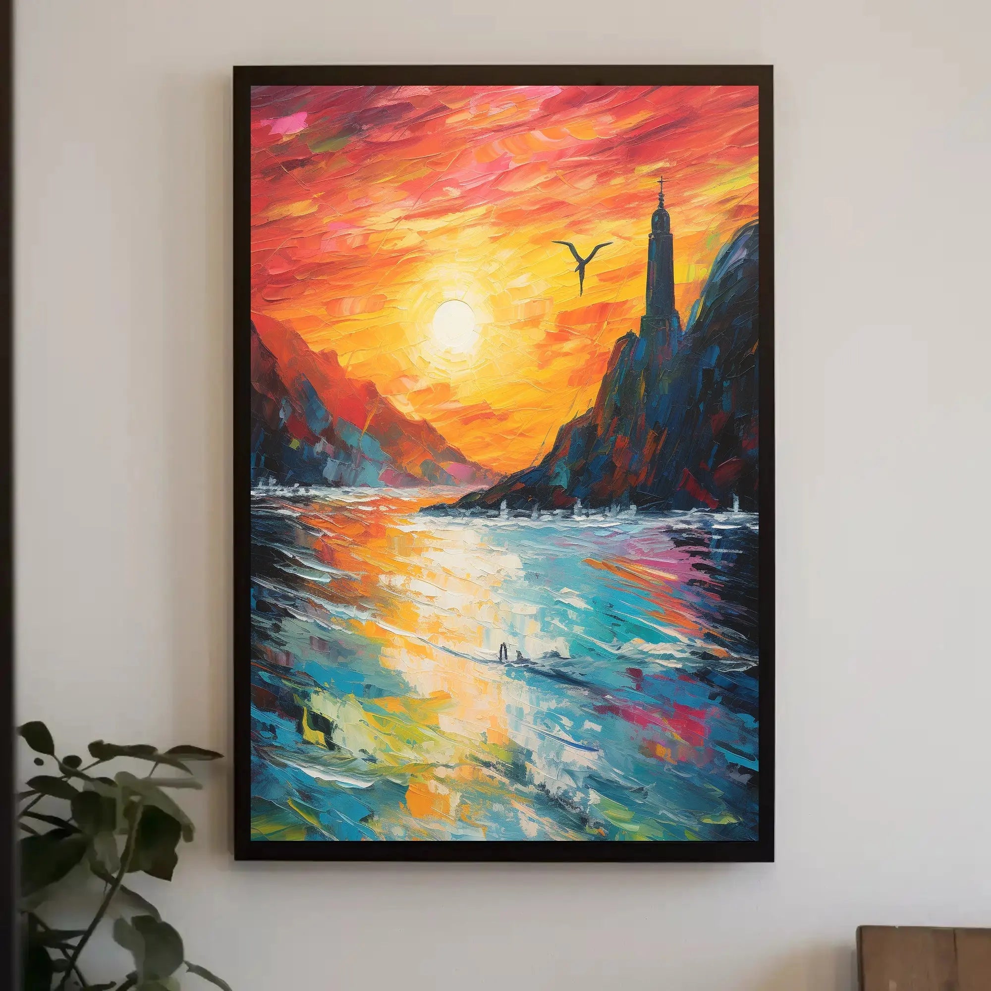 Serene Seascape Lighthouse Art Print - Abstract Poster PosterGoat