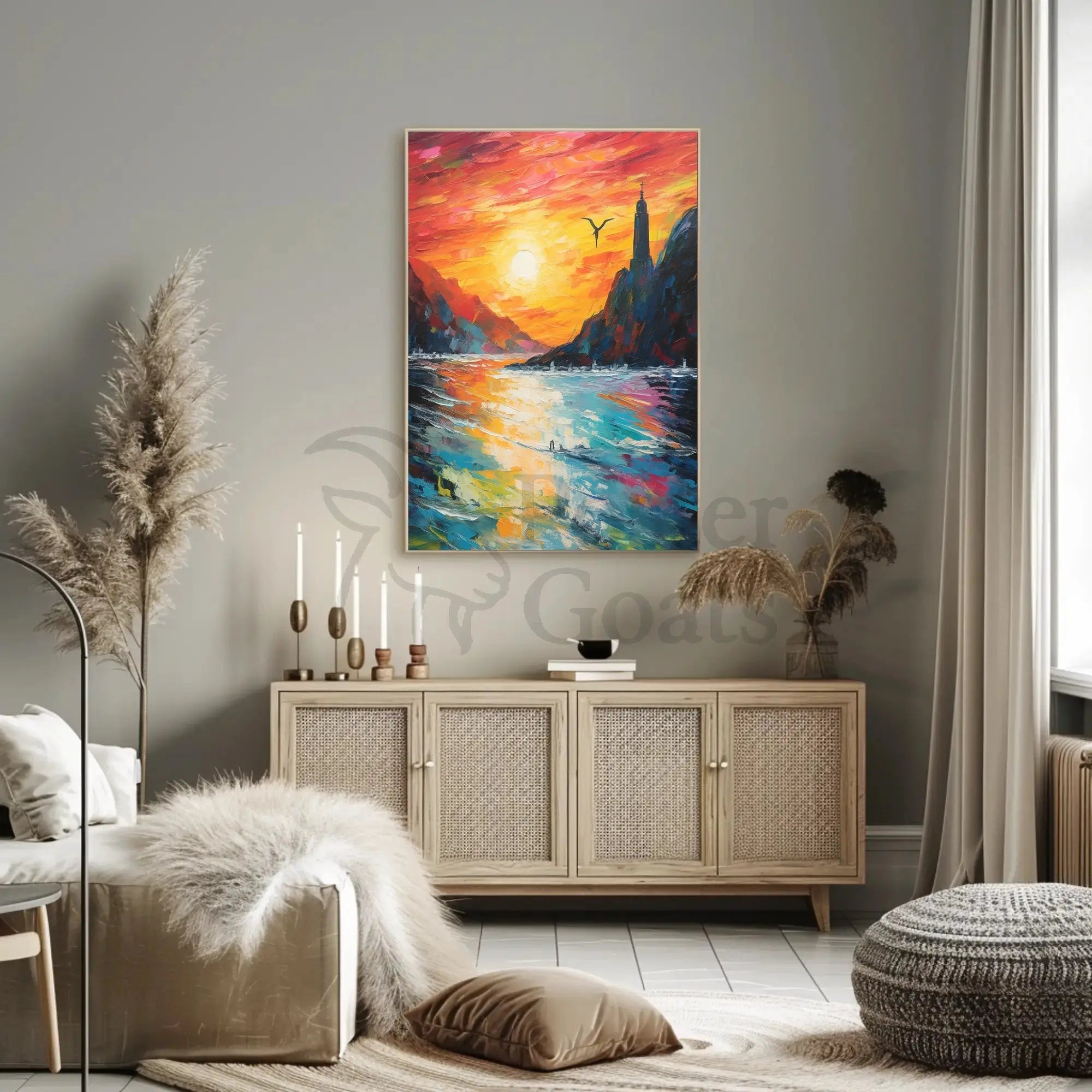 Serene Seascape Lighthouse Art Print - Abstract Poster PosterGoat