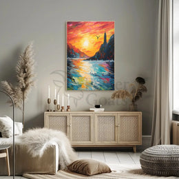 Serene Seascape Lighthouse Art Print - Abstract Poster PosterGoat