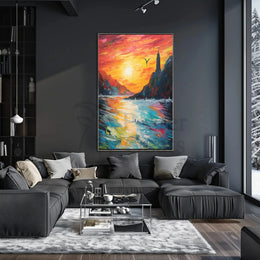Serene Seascape Lighthouse Art Print - Abstract Poster PosterGoat