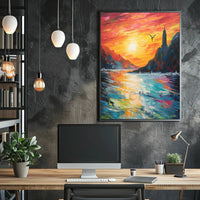 Serene Seascape Lighthouse Art Print - Abstract Poster PosterGoat