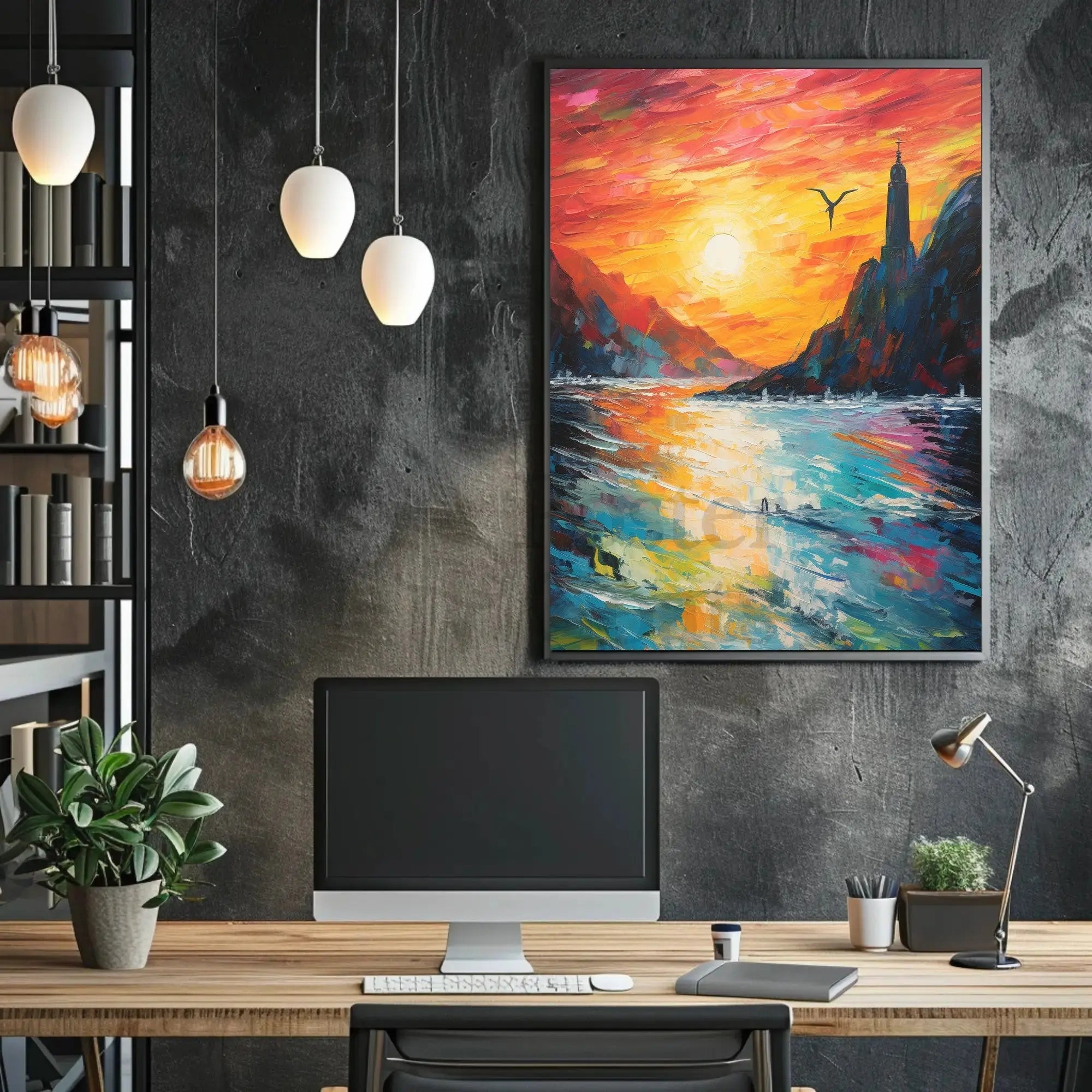 Serene Seascape Lighthouse Art Print - Abstract Poster PosterGoat